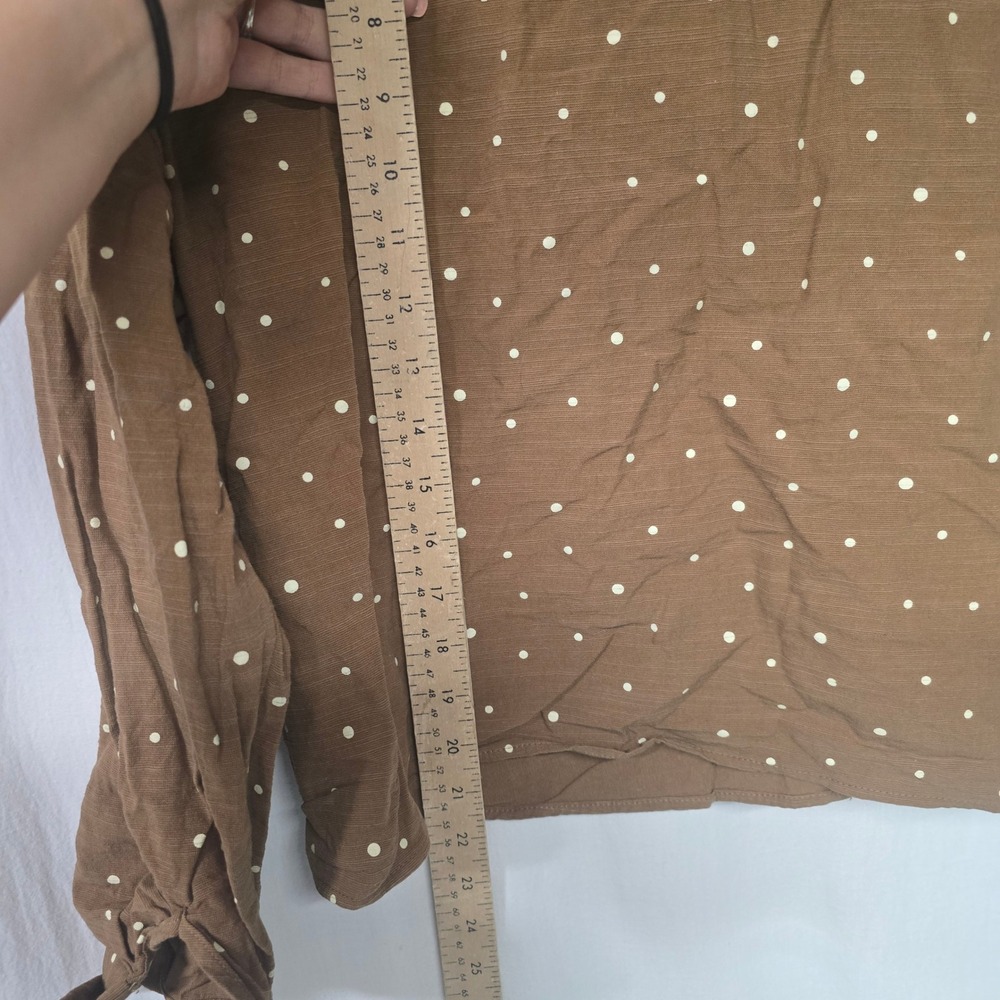 Lulus Amelia Dawn Brown Polka Dot Long Sleeve Button-Up Top M Linen Blend - Picture 6 of 6